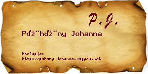Páhány Johanna névjegykártya